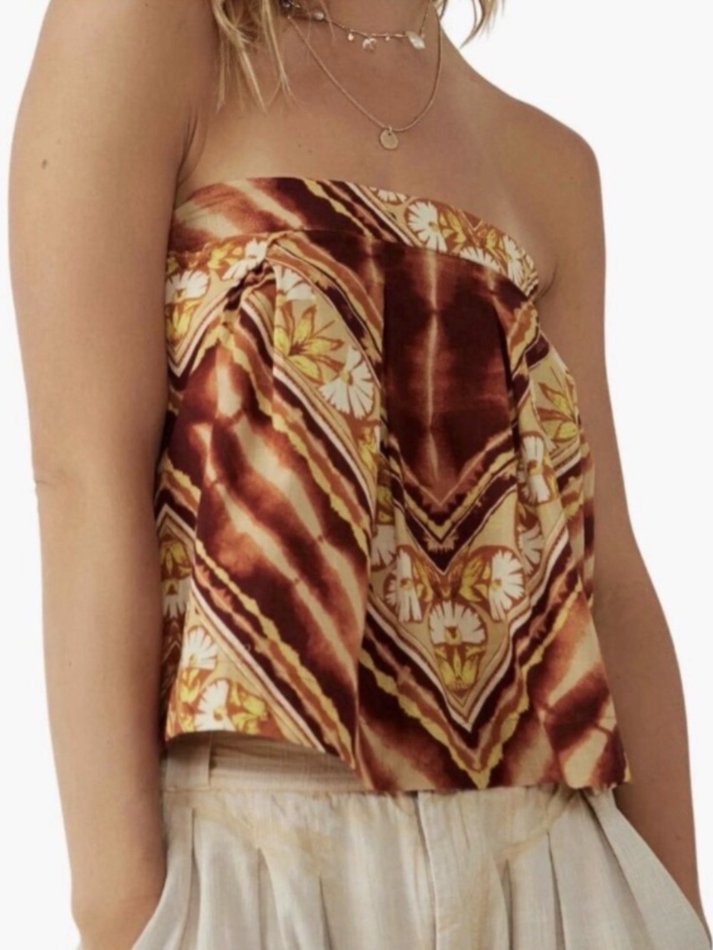 NWT Free People Large Kendra Strapless (Straps Included) Boho Top Festival Brown